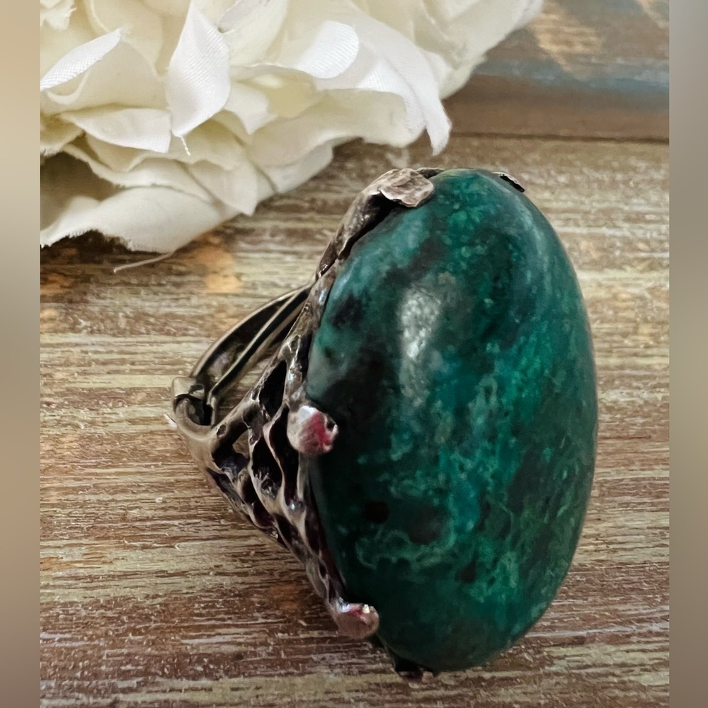 Chrysocolla Malachite ring set in 950 silver which is purer than 925